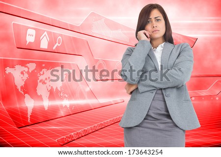 Worried businesswoman against bumpy road background