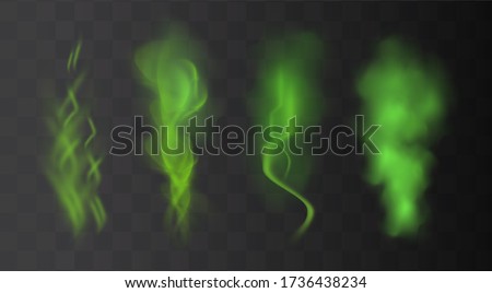Green stink bad smell, smoke or poison gases,chemical toxic vapour.Vector realistic set of stench breath or sweat odor isolated on transparent checkered background.
 Royalty-Free Stock Photo #1736438234