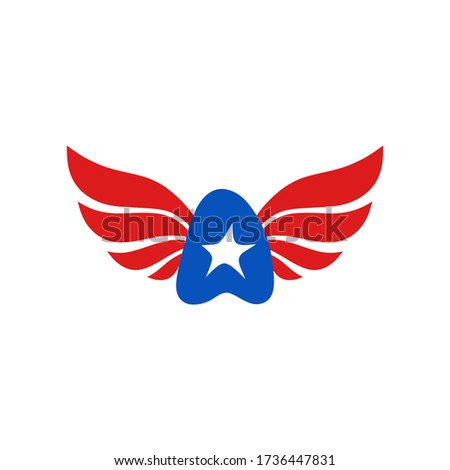 Letter a  star USA wings logo icon sign Symbol of America  Cartoon design style Fashion print clothes apparel greeting invitation card picture banner badge poster flyer websites Vector Illustration