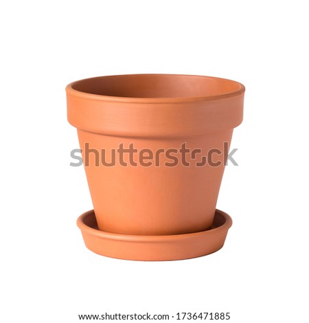 Isolated on white brand new orange clay flower pot. Royalty-Free Stock Photo #1736471885