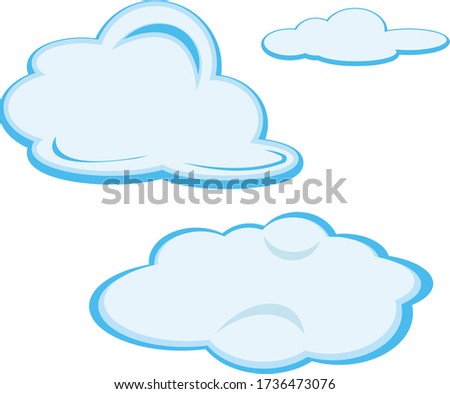 Group of blue clouds on a white background.
