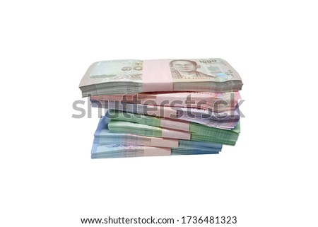 Thai money banknotes on white background, business investment concept, selective focus