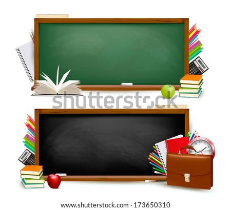 Back to school.Two banners with school supplies. Vector.  Royalty-Free Stock Photo #173650310