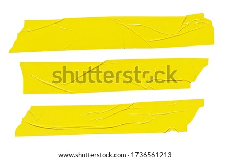 Yellow tape stickers isolated. Adhesive grunge ripped tape pieces set on white background Royalty-Free Stock Photo #1736561213
