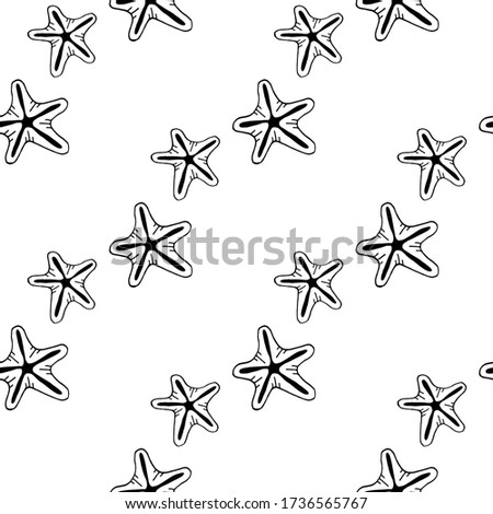 Seamless pattern with cute starfish on white background. Vector image. 