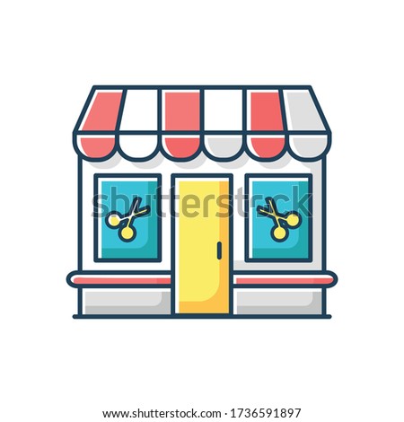 Beauty salon RGB color icon. Hairdresser parlor entrance. Fashion services building exterior. Professional grooming treatment. Urban barbershop construction. Isolated vector illustration