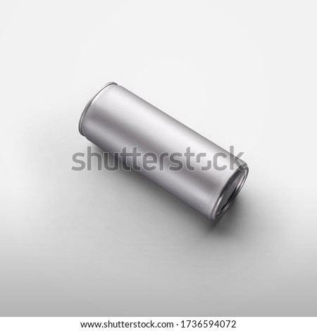 Presentation mockup with shiny tin can design for a refreshing drink, an aluminum juice bottle, with realistic shadows, isolated on a white background. Template metal container with alcohol