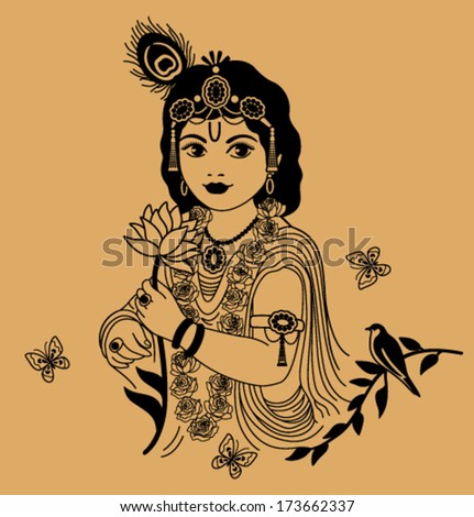 Krishna with small flower on a beige background 