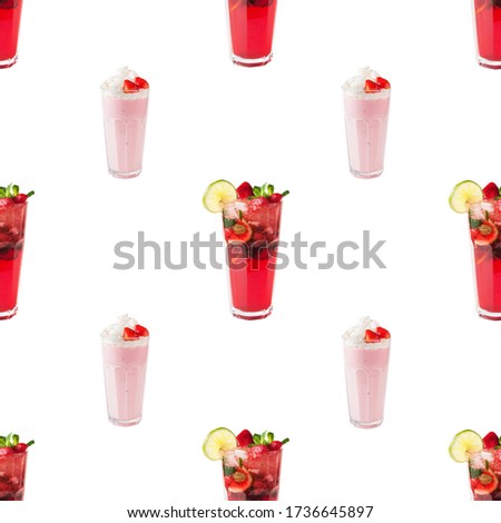 cute lovely seamless pattern background illustration with strawberry smoothies.