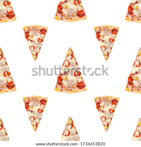 Doodle pizza seamless pattern background. Fast food seamless pattern