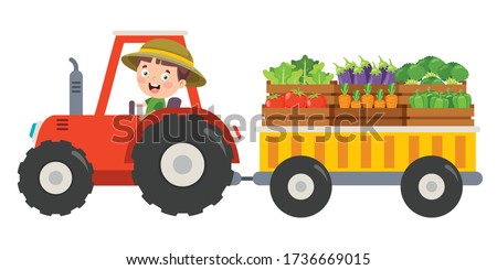 Funny Little Farmer Riding Tractor Royalty-Free Stock Photo #1736669015