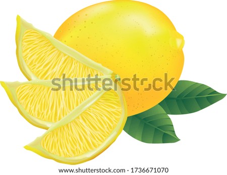 Yellow lemon with three slices