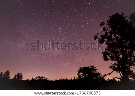 Spring Milky Way and satellite light in the night sky.
