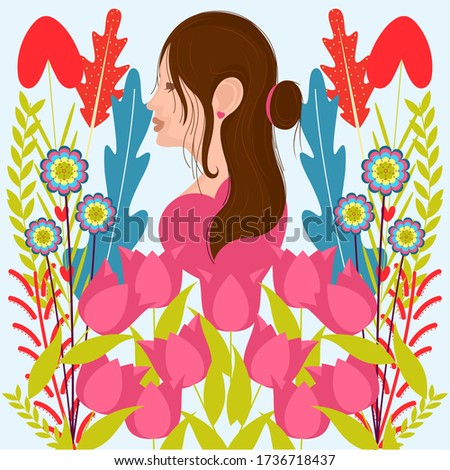 Happy mothers day card with a beautiful woman - Vector