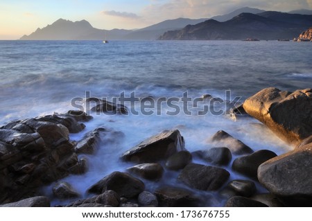 Wild sea on the island Corsica near town Porto