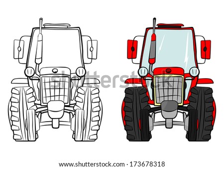 Cartoon tractor. Illustration set on a white background. Raster.