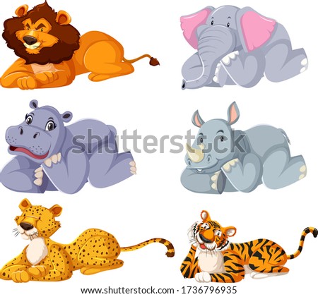 Set of wild animals laying down illustration