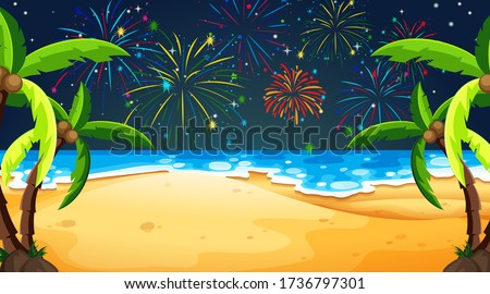 Firework on sky from beach view illustration