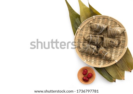 Rice dumplings and food, white background