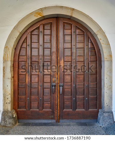 Old reconstructed doors with door frame from czech medieval castle