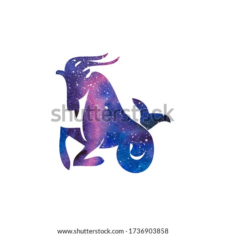 Capricorn Watercolor zodiac. Cosmo illustration