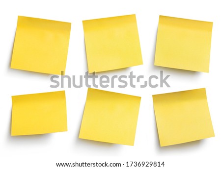 Yellow blank sticky paper sheets, isolated on white background Royalty-Free Stock Photo #1736929814