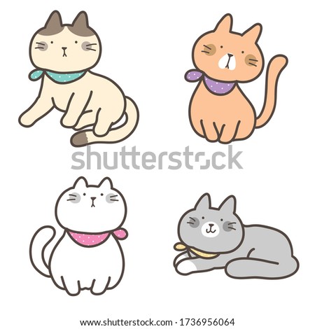 Vector Illustration of Cartoon Cats on White Background