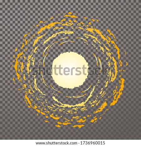 Yellow sun disk emitting orange light. Hot sun cartoon summertime Illustration. Isolated vector nature object on transparent background, 