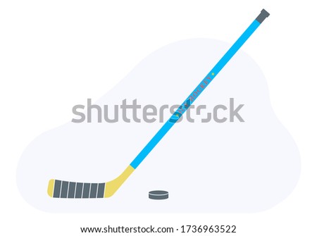 Ice hockey stick and puck. Sport equipment symbol. Vector illustration.