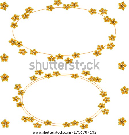 Two oval frames with yellow doodle flowers for greeting card on holiday. Vector hand draw  Illustration EPS10