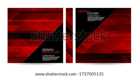 Brochure template with red striped overlapping diagonal triangles. Magazine, poster, book, presentation, advertising. Cover design your text