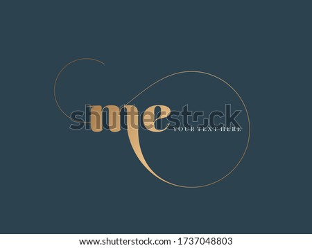 ME monogram logo.Typographic icon with letter m and letter e. Lettering icon. Alphabet initials isolated on dark background.Signature style elegant sign luxury characters and decorative swirl. Royalty-Free Stock Photo #1737048803