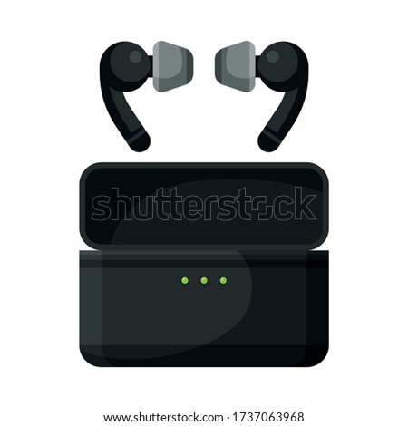 Mobile Wireless Earbuds with Pouch, Accessory for Music Listening or Gaming Vector Illustration Royalty-Free Stock Photo #1737063968