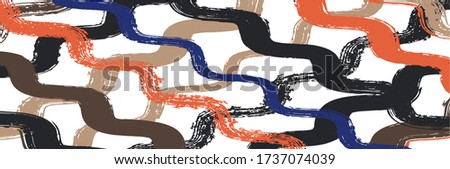 Cool Wavy Zigzag Stripes Vintage Pattern. Cool Vector Watercolor Paint Lines. Hand Painted Lines Texture. Summer Spring Distress Stripes. Torn Graffiti Trace. Winter Autumn Trendy Fashion Textile.
