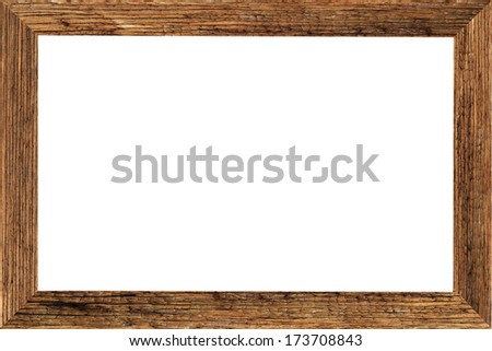 Old wooden of picture frame on white background,horizontal