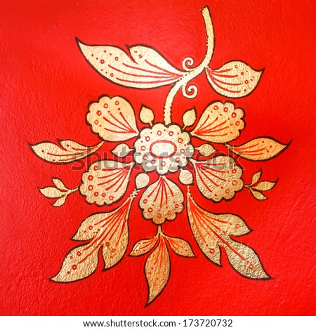 The native thai painting on wall in thai temple (flower pattern) at Loei ,Thailand