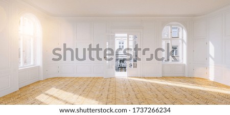 Elegant hall with stucco in old building with balcony and double door in paris