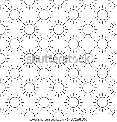 Linear Sun with rays seamless pattern. summer background. Vector illustration isolated on white