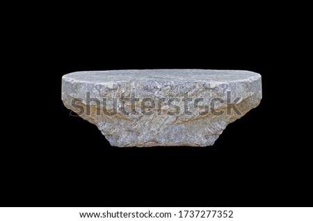 Gray Marble Stone Pedestal Empty Showing Texture isolated on black background. Product Display Shelf, Blank for mockup carving design or interior decoration.