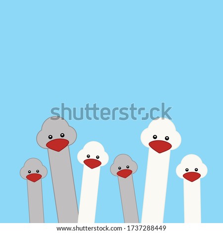 Goose heads  up  on blue background. Bird vector.