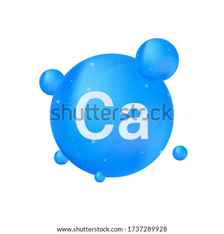 Blue calcium on white background. Calcium mineral. Ca pill capsule. Vector illustration. Royalty-Free Stock Photo #1737289928