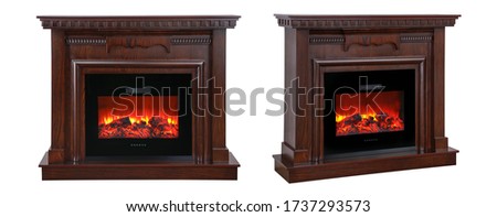 classic fireplace isolated on white background.