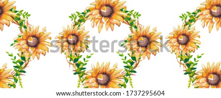 horizontal border  with hand painted sunflower,perfect to use on the web or in print