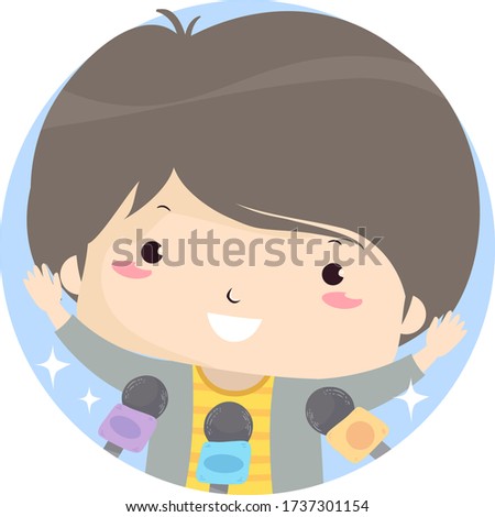 Illustration of a Famous Kid Boy Being Interviewed with Microphones on Him
