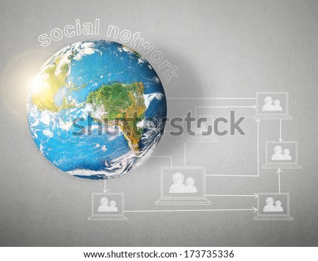 social network and globe on gray background "Elements of this image furnished by NASA"