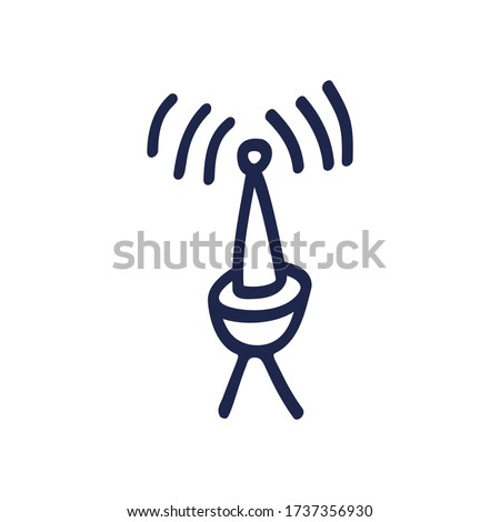 Radio signals waves and light rays, radar, wifi, antenna and satellite signal symbols hand drawn doodle style vector. Line, connection.