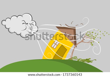  image of a Windy Day Trees and Cloud Blowing Wind cartoon. vector illustration Royalty-Free Stock Photo #1737360143