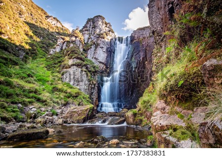 Wailing Widow Falls, Loch na Gainmhich, Glas Bheinn, in the dramatic highlands of scenic Scotland, a fantastic adventure travel destination for a holiday vacation to view awesome picturesque scenery Royalty-Free Stock Photo #1737383831