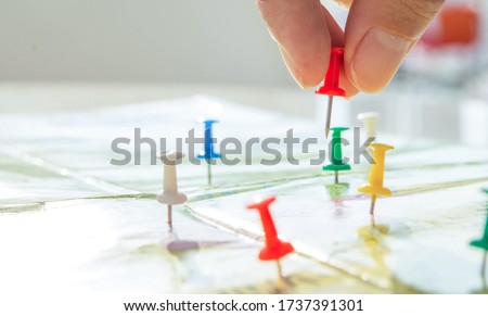 Pin multiple points on the map. Target many things. Royalty-Free Stock Photo #1737391301