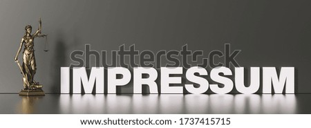 German word Impressum (imprint) as concept with The Statue of Justice - Lady Justice or Iustitia / Justitia the Roman Goddess of Justice Royalty-Free Stock Photo #1737415715
